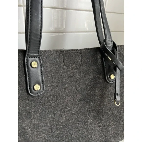 Emma Fox Caspian Shoulder Bag Tote Large Felt Sherpa Gray Cream Purse Trendy - Picture 4 of 9